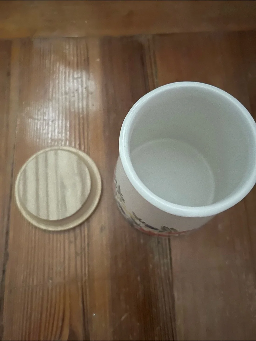 Floral Ceramic Jar with Wooden Lid